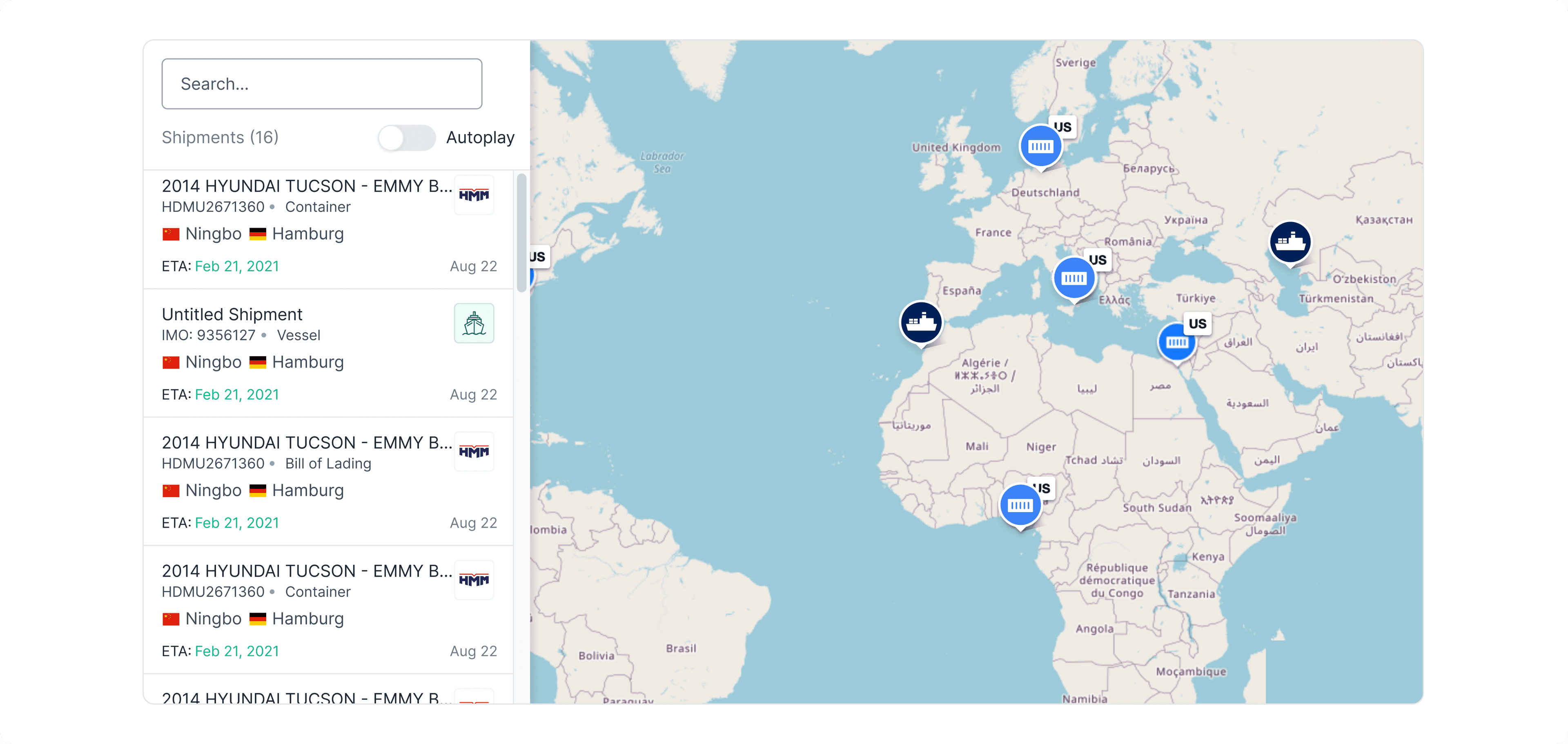 Visiwise Dashboard | Shipment tracking map