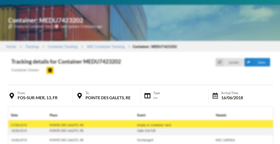 Visiwise container tracking main info in a glimpse