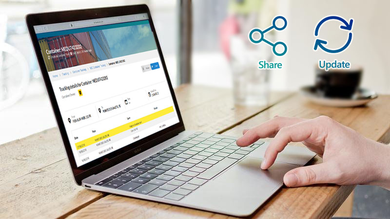 Share, Update Your Tracking, Main info of your shipment in a glimpse