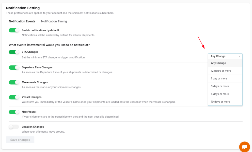 Configurable Notifications for ETA Changes