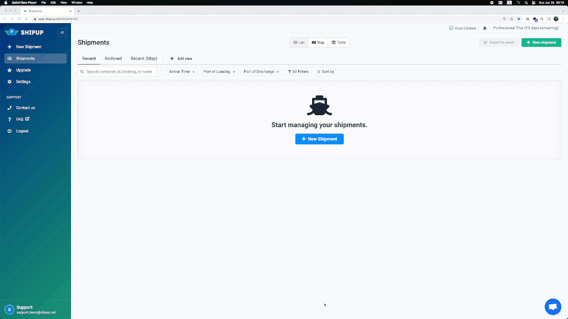 Upload shipments in dashboard Upload shipments in dashboard